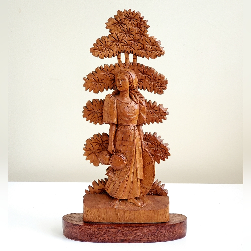 Late 1800's French Handcarved Wood Maiden With Espalier Tree